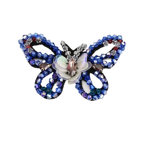 Kunstkristall Strassstein 1 Piece Handmade Beaded Butterfly Sew On Applique Patch Multicolor 7.5x5cm(Blue butterfly) von EBZFASO