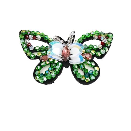 Kunstkristall Strassstein 1 Piece Handmade Beaded Butterfly Sew On Applique Patch Multicolor 7.5x5cm(Green butterfly) von EBZFASO