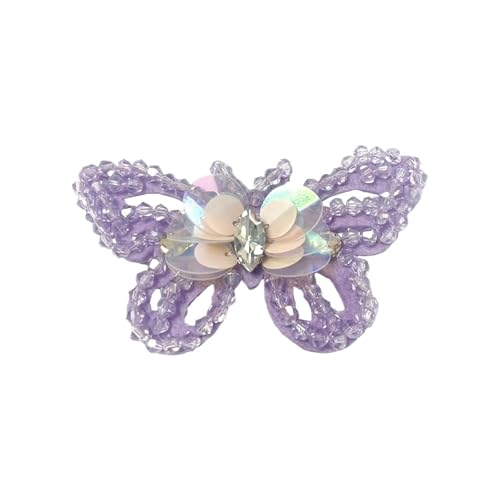 Kunstkristall Strassstein 1 Piece Handmade Beaded Butterfly Sew On Applique Patch Multicolor 7.5x5cm(Purple butterfly) von EBZFASO