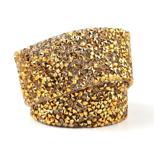 Kunstkristall Strassstein Sewing Trim Strass Fix Tape Rhinestone Ribbon 2 Yards 1-4cm Multicolor Iron On(3cm-Gold) von EBZFASO