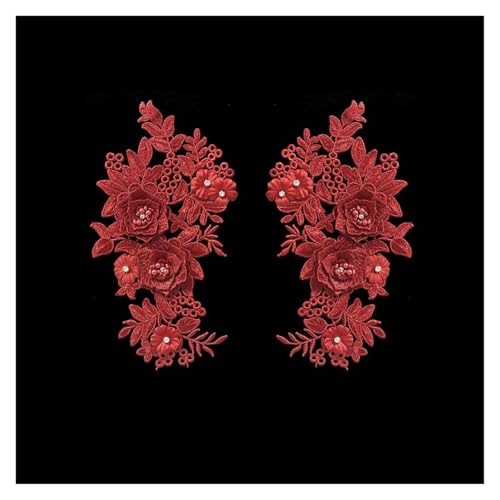 Spitzenapplikationen, Aufnäher, Nähperlen, Paillet Dreidimensionale Blumenapplikation DIY Spitzenstoff Kleidung Dekoration Zubehör(Red) von EBZFASO