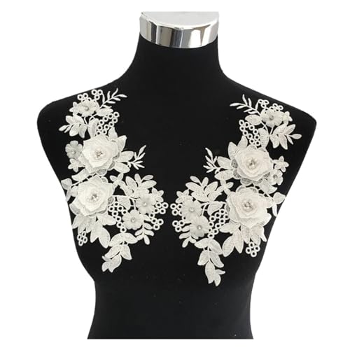 Spitzenapplikationen, Aufnäher, Nähperlen, Paillet Dreidimensionale Blumenapplikation DIY Spitzenstoff Kleidung Dekoration Zubehör(White) von EBZFASO