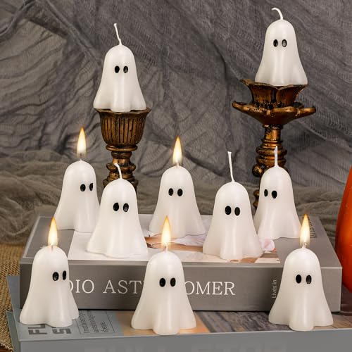 EBaokuup 10 Stück große Halloween-Geisterkerzen, 5,8 x 4,1 cm, weiße Geister-Duftkerzen, niedliche brennende Kerze für Halloween-Party, Heim- und Tischdekoration von EBaokuup