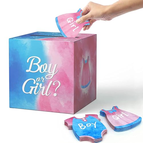 Baby Gender Reveal Voting Box, Boy or Girl Gender Reveal Party Spiele Mit 20 Rosa Und 20 Blauen Karten, Gender Reveal Party Supplies, Partyzubehör Für Die Neugeborenenparty von EBbels