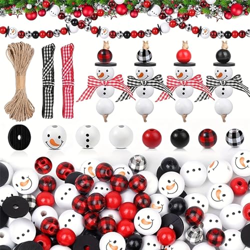 EBbels Weihnachts Schneemann Holzperlen Set, Handgefertigte Weihnachts Holzperlen Ornament Set Mit Hanfseil, DIY Schmuck Basteln Girlandenherstellung Party-Heimdekoration EBbels Weihnachts Schneemann Holzperlen Set, Handgefertigte Weihnachts Holzperlen Ornament Set Mit Hanfseil, DIY Schmuck Basteln Girlandenherstellung Party-Heimdekoration von EBbels
