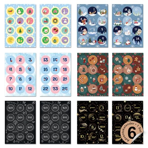 Adventskalender Zahlen Aufkleber & Sticker 1–24 – 6x24 Stück für DIY Adventskalender Tüten zum Befüllen – rund (Ø 4 cm) – Kreativ basteln mit Kindern & Erwachsenen von ECCK