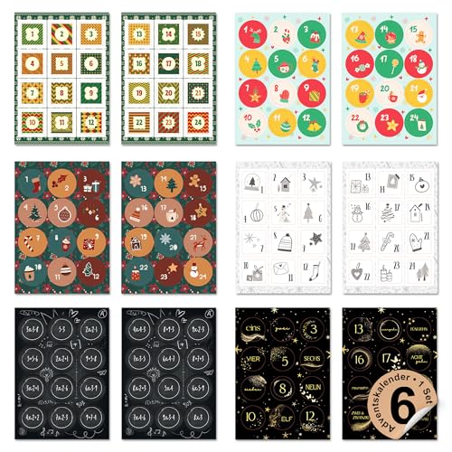 Adventskalender Zahlen Aufkleber & Sticker 1–24 – 6x24 Stück für DIY Adventskalender Tüten zum Befüllen – rund & quadratisch (Ø 4 cm) – Kreativ basteln mit Kindern & Erwachsenen von ECCK