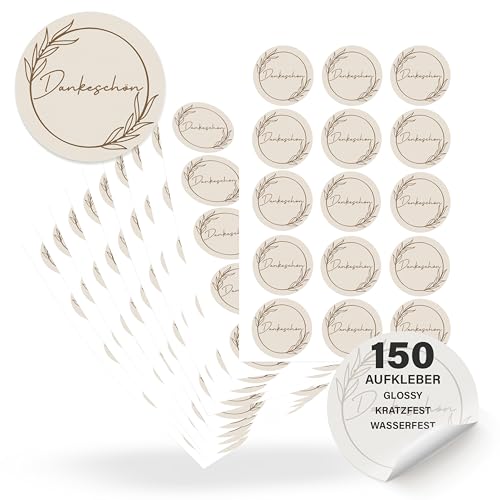 ECCK Danke Aufkleber rund “Danke Schön” (150 Stück) - Dankeschön Sticker für Hochzeit, Geburtstag, Konfirmation, Kommunion, Muttertag, Lehrerin, Erzieherin - Deko für Karten, Geschenke, Mitgebsel von ECCK
