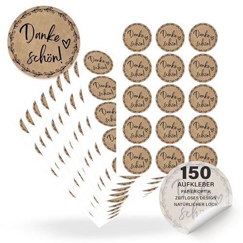 ECCK Danke Aufkleber rund “Dankeschön” (150 Stück) - Dankeschön Sticker für Hochzeit, Geburtstag, Konfirmation, Kommunion, Muttertag, Lehrerin, Erzieherin - Deko für Karten, Geschenke, Mitgebsel von ECCK