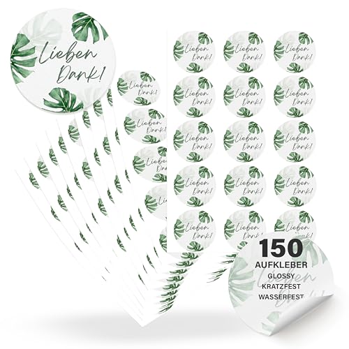 ECCK Danke Aufkleber rund “Lieben Dank” (150 Stück) - Dankeschön Sticker für Hochzeit, Geburtstag, Konfirmation, Kommunion, Muttertag, Lehrerin, Erzieherin - Deko für Karten, Geschenke, Mitgebsel von ECCK