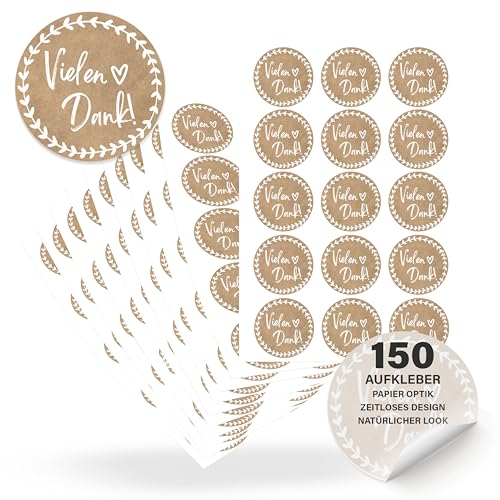 ECCK Danke Aufkleber rund “Vielen Dank” (150 Stück) - Dankeschön Sticker für Hochzeit, Geburtstag, Konfirmation, Kommunion, Muttertag, Lehrerin, Erzieherin - Deko für Karten, Geschenke, Mitgebsel von ECCK