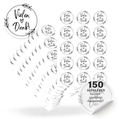 ECCK Danke Aufkleber rund “Vielen Dank” (150 Stück) - Dankeschön Sticker für Hochzeit, Geburtstag, Konfirmation, Kommunion, Muttertag, Lehrerin, Erzieherin - Deko für Karten, Geschenke, Mitgebsel von ECCK