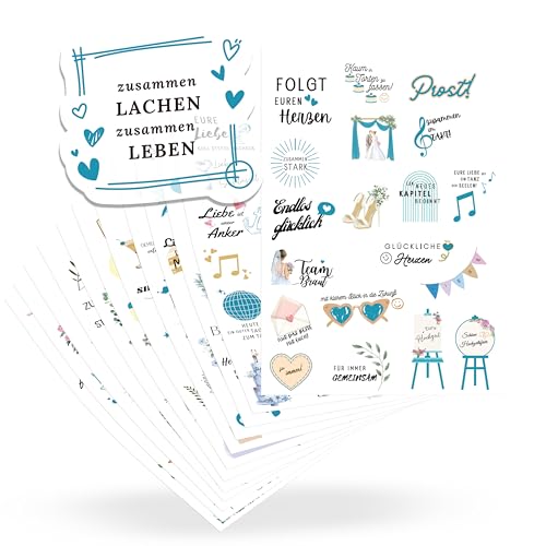 ECCK Sticker Hochzeit Gästebuch (12 DIN A5 Bögen), Hochzeitssticker Set mit Aufkleber Hochzeit für Gästebuch, Tischkarten, Scrapbook & Fotoalbum mit Liebe, Vintage & Herz-Motiven auf Deutsch von ECCK