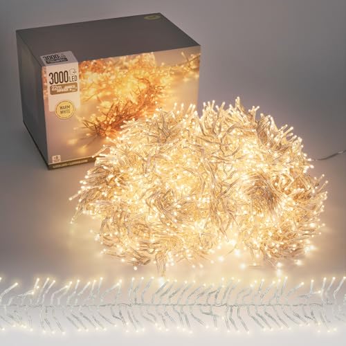 ECD Germany LED Büschel Lichterkette 22m 3000 LEDs Warmweiß, Strombetrieb Timer & 8 Modi, IP44, Innen/Außen, Weihnachtsbeleuchtung Weihnachtsbaum Cluster Lichterkette Büschellichterkette Büschelkette ECD Germany LED Büschel Lichterkette 22m 3000 LEDs Warmweiß, Strombetrieb Timer & 8 Modi, IP44, Innen/Außen, Weihnachtsbeleuchtung Weihnachtsbaum Cluster Lichterkette Büschellichterkette Büschelkette von ECD Germany