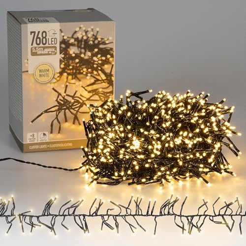 ECD Germany LED Cluster Lichterkette 5,5 m 768 LEDs Warmweiß mit Timer und 8 Leuchtmodi, strombetrieb, IP44, Innen/Außen, Weihnachtsbeleuchtung Weihnachtsbaum Büschel Lichterkette Büschellichterkette ECD Germany LED Cluster Lichterkette 5,5 m 768 LEDs Warmweiß mit Timer und 8 Leuchtmodi, strombetrieb, IP44, Innen/Außen, Weihnachtsbeleuchtung Weihnachtsbaum Büschel Lichterkette Büschellichterkette von ECD Germany