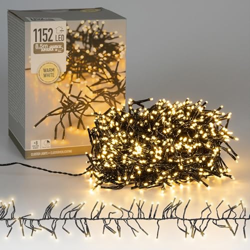 ECD Germany LED Cluster Lichterkette 8,5m, 1152 LEDs Warmweiß, mit Timer und 8 Leuchtmodi, strombetrieb, IP44 Innen/Außen, Weihnachtsbeleuchtung Weihnachtsbaum Büschel Lichterkette Büschellichterkette von ECD Germany