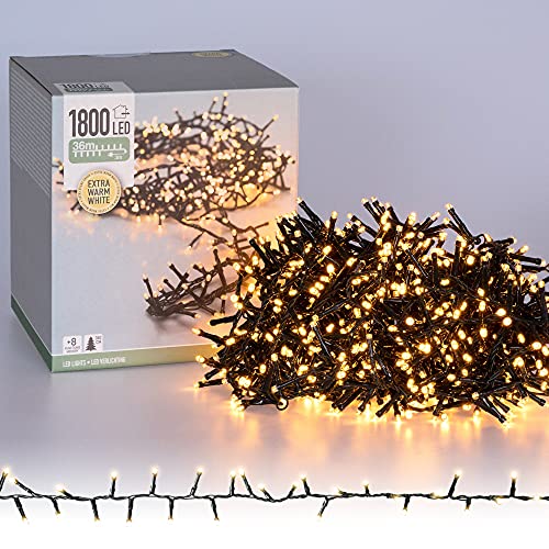ECD Germany LED Cluster Lichterkette Extra Warmweiß 1800 LED 36m mit 8 Programmen, IP44, Innen und Außen, Clusterlichterkette Büschellichterkette Weihnachtsbaum Weihnachtsbeleuchtung Deko Weihnachten ECD Germany LED Cluster Lichterkette Extra Warmweiß 1800 LED 36m mit 8 Programmen, IP44, Innen und Außen, Clusterlichterkette Büschellichterkette Weihnachtsbaum Weihnachtsbeleuchtung Deko Weihnachten von ECD Germany