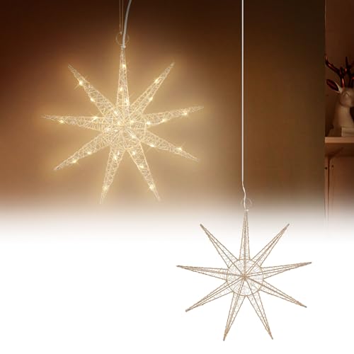 ECD Germany LED Deko Weihnachtsstern mit 30 warmweißen , 30cm, Gold, batteriebetrieben, Metall, Weihnachten Schneeflocke zum Aufhängen mit Beleuchtung & Timer, Innen, Weihnachtsdeko Fensterdeko ECD Germany LED Deko Weihnachtsstern mit 30 warmweißen , 30cm, Gold, batteriebetrieben, Metall, Weihnachten Schneeflocke zum Aufhängen mit Beleuchtung & Timer, Innen, Weihnachtsdeko Fensterdeko von ECD Germany