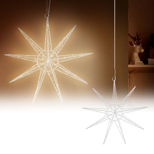 ECD Germany LED Deko Weihnachtsstern mit 50 warmweißen LEDs, 50 cm, Silber, batteriebetrieben, Metall, Weihnachten Schneeflocke zum Aufhängen mit Beleuchtung & Timer, Innen, Weihnachtsdeko Fensterdeko ECD Germany LED Deko Weihnachtsstern mit 50 warmweißen LEDs, 50 cm, Silber, batteriebetrieben, Metall, Weihnachten Schneeflocke zum Aufhängen mit Beleuchtung & Timer, Innen, Weihnachtsdeko Fensterdeko von ECD Germany