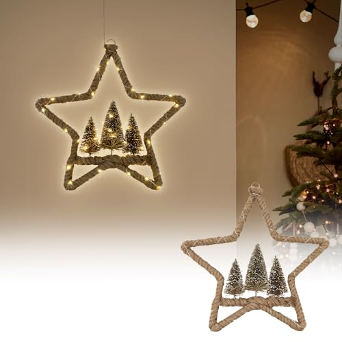 ECD Germany LED Jute Stern Ø40 cm, 50 warmweißen LEDs, Deko Weihnachtsstern mit 3 Tannen, Jutesäckchen, Batterien, Timer, Hängestern aus Seil, Lichterstern Weihnachtsbeleuchtung Weihnachtsdeko Innen ECD Germany LED Jute Stern Ø40 cm, 50 warmweißen LEDs, Deko Weihnachtsstern mit 3 Tannen, Jutesäckchen, Batterien, Timer, Hängestern aus Seil, Lichterstern Weihnachtsbeleuchtung Weihnachtsdeko Innen von ECD Germany