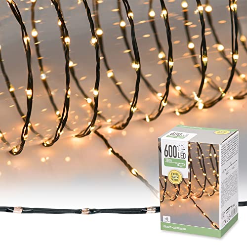ECD Germany LED Micro Cluster Lichterkette 18m 600 LEDs Extra Warmweiß, 8 Funktionen, Strombetrieb, IP44 Wasserdicht Innen/Außen, Weihnachtsbeleuchtung Weihnachten Weihnachtsbaum Clusterlichterkette ECD Germany LED Micro Cluster Lichterkette 18m 600 LEDs Extra Warmweiß, 8 Funktionen, Strombetrieb, IP44 Wasserdicht Innen/Außen, Weihnachtsbeleuchtung Weihnachten Weihnachtsbaum Clusterlichterkette von ECD Germany
