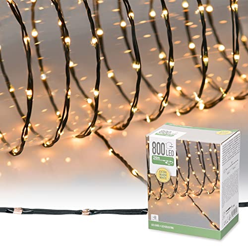ECD Germany LED Micro Cluster Lichterkette 24m 800 LEDs Extra Warmweiß, 8 Funktionen, Strombetrieb, IP44 Wasserdicht Innen/Außen, Weihnachtsbeleuchtung Weihnachten Weihnachtsbaum Clusterlichterkette ECD Germany LED Micro Cluster Lichterkette 24m 800 LEDs Extra Warmweiß, 8 Funktionen, Strombetrieb, IP44 Wasserdicht Innen/Außen, Weihnachtsbeleuchtung Weihnachten Weihnachtsbaum Clusterlichterkette von ECD Germany