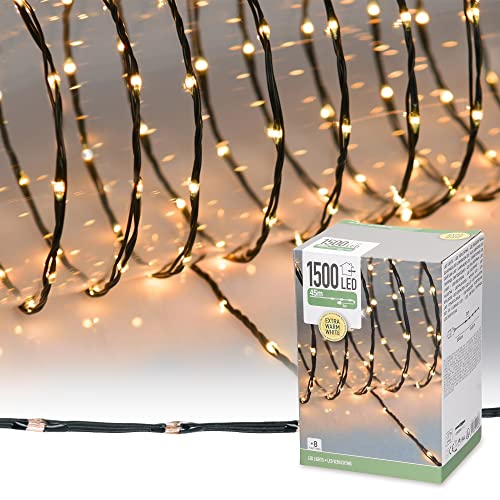 ECD Germany LED Micro Cluster Lichterkette 45m 1500 LEDs Extra Warmweiß, 8 Funktionen, Strombetrieb, IP44 Wasserdicht Innen/Außen, Weihnachtsbeleuchtung Weihnachten Weihnachtsbaum Clusterlichterkette ECD Germany LED Micro Cluster Lichterkette 45m 1500 LEDs Extra Warmweiß, 8 Funktionen, Strombetrieb, IP44 Wasserdicht Innen/Außen, Weihnachtsbeleuchtung Weihnachten Weihnachtsbaum Clusterlichterkette von ECD Germany