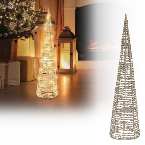 ECD Germany LED Pyramide Lichterkegel Weihnachten mit 40 warmweißen LEDs, 80 cm hoch, Gold, Metall, Leuchtpyramide mit Beleuchtung & Timer, Innen, batteriebetrieben, Deko Lichtpyramide Weihnachtsdeko von ECD Germany