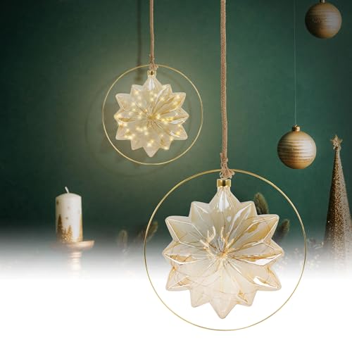 ECD Germany LED-Weihnachtsstern Ø18cm, 40 LEDs, 80cm Seil, Deko Leuchtstern zum Hängen, Warmweiß, Gold, Glasstern mit Beleuchtung & Metallring, batteriebetrieb, Timer, Innen, Deko Stern Weihnachtsdeko ECD Germany LED-Weihnachtsstern Ø18cm, 40 LEDs, 80cm Seil, Deko Leuchtstern zum Hängen, Warmweiß, Gold, Glasstern mit Beleuchtung & Metallring, batteriebetrieb, Timer, Innen, Deko Stern Weihnachtsdeko von ECD Germany