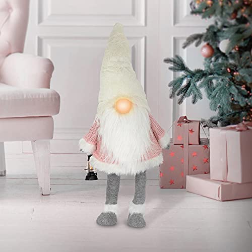 ECD Germany LED Wichtel-Figur mit warmweiß beleuchtete Laterne und Nase 80cm Rosa-Weiß stehend batteriebetrieben Weihnachtsdeko Weihnachtswichtel Weihnachtszwerg Deko Zwerg Gnom Plüsch Puppe mit Mütze von ECD Germany