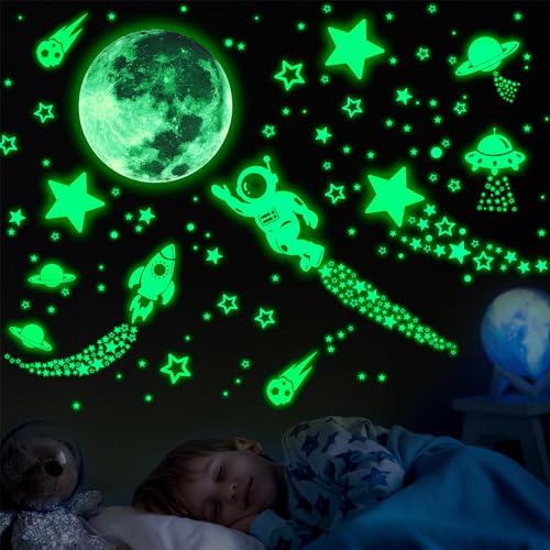 ECHOCUBE 1503 Stück leuchtende Sterne Mond Sternenhimmel Aufkleber Kinderzimmer,Leuchtsterne Fluoreszierend Wandaufkleber,Leuchtaufkleber Wanddeko Deckendeko Für Baby Schlafzimmer Deko (Grün) von ECHOCUBE