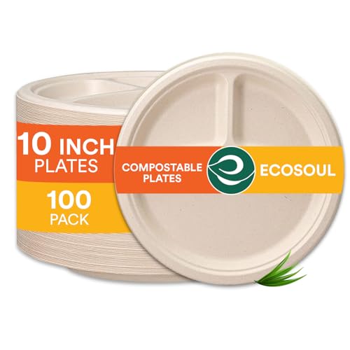 ECO SOUL [25 cm, 100 Stück, 3-geteilt | Kompostierbare Bagasse Teller rund | Umweltfreundliche Einweg-Teller biologisch abbaubar | Für Party, Hochzeit, Events ECO SOUL [25 cm, 100 Stück, 3-geteilt | Kompostierbare Bagasse Teller rund | Umweltfreundliche Einweg-Teller biologisch abbaubar | Für Party, Hochzeit, Events von ECO SOUL