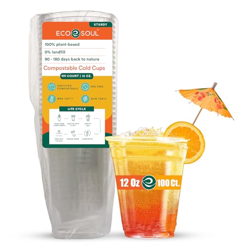 ECO SOUL Kompostierbare Partybecher, kalte Flüssigkeit, 340 ml, 100 Stück von ECO SOUL