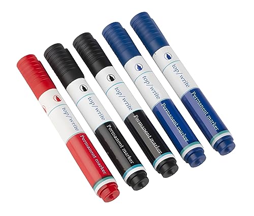 ECO 5x PERMANENT-MARKER Set Schwarz Blau Rot PL mit Rundspitze Filzstift Permanentmarker Stift wasserfest 49 von ECO