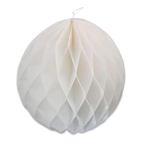 ECOFIESTA 5x Seidenpapier Pompons Deko 25 cm weiß - Lampions weiß als JGA Deko wiederverwendbar - Wabenbälle zur Hochzeitsdeko von ECOFIESTA