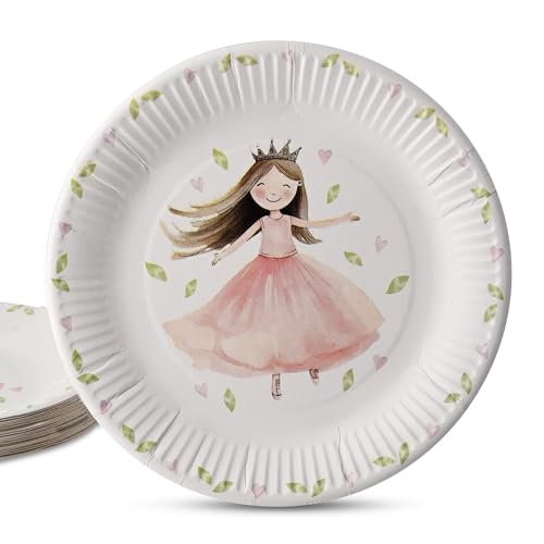ECOFIESTA 96x Pappteller rosa für Kindergeburtstage 23 cm Prinzessin - Partygeschirr plastikfrei - Einweggeschirr, Partygeschirr Kindergeburtstag von ECOFIESTA