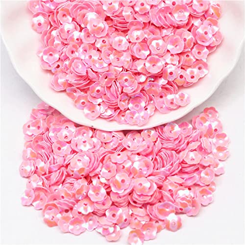 Trimm für Nähen, Pailletten-Paillette, 6 mm, 3D-Cup, Pflaumenblüten-Blumen-Pailletten, Nähen, Basteln, Verzierung, Damenbekleidung, Nähzubehör, 50 g (Color : AB pink, Size : 50g) von ECOLFE