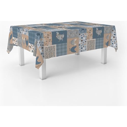 ECOMMERC3 Fleckabweisende Tischdecke für rechteckigen Tisch, Größe 140x140 cm | Schmutzabweisende Tischdecke, extra weich und wasserdicht, Patch BLAU von ECOMMERC3