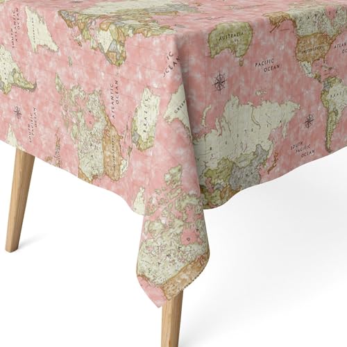 ECOMMERC3 Fleckabweisende Tischdecke für rechteckigen Tisch, Größe 200x140 cm | Schmutzabweisende Tischdecke, extra weich und wasserdicht, MAPAMUNDI ROSA von ECOMMERC3