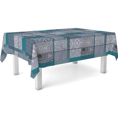 ECOMMERC3 Fleckabweisende Tischdecke für rechteckigen Tisch, Größe 220x140 cm | Schmutzabweisende Tischdecke, extra weich und wasserdicht, Pompe BLAU von ECOMMERC3