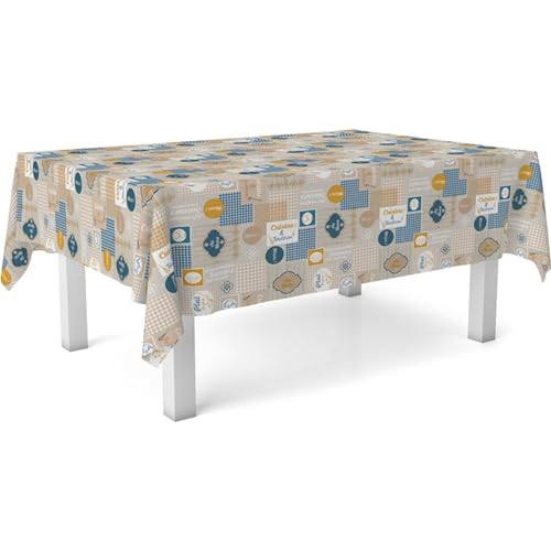ECOMMERC3 Fleckabweisende Tischdecke für rechteckigen Tisch, Größe 260x140 cm | Schmutzabweisende Tischdecke, extra weich und wasserdicht, Cuisine BLAU von ECOMMERC3