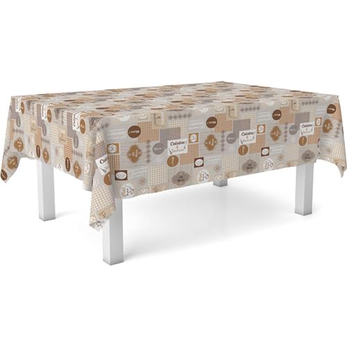 ECOMMERC3 Fleckabweisende Tischdecke für rechteckigen Tisch, Größe 100x140 cm | Schmutzabweisende Tischdecke, extra weich und wasserdicht, Cuisine BRAUN von ECOMMERC3