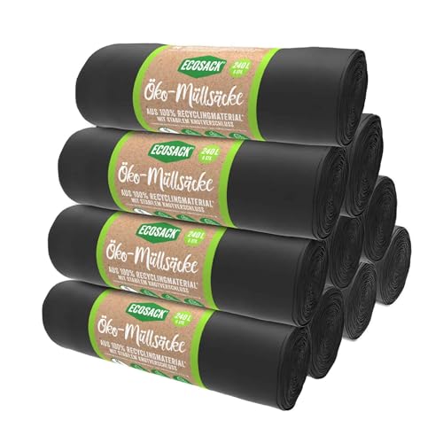 ECOSACK Öko Müllsäcke 240L, 10 Rollen (60 Beutel) extrem reißfest - In der EU produziert, aus recycelten Folien, mit erneuerbarer Energie hergestellt von ECOSACK