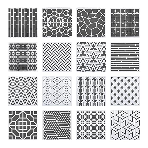 ECSiNG 16PCS Geometric Stencils Painting Templates Set for Scrapbooking Tile Furniture Wall Floor Decor Craft Drawing DIY Art Supplies 20x20cm von ECSiNG