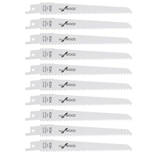 ECSiNG 10 Stück S611D-Sägeblätter 1/2" Schaft Säbelsägeblatt 150mm 6 TPI HCS Säbelsägeblätter Zum Schneiden von Holz Und Kunststoff Kompatibel mit Bosch Kompatibel mit Dewalt Kompatibel mit Makita ECSiNG 10 Stück S611D-Sägeblätter 1/2" Schaft Säbelsägeblatt 150mm 6 TPI HCS Säbelsägeblätter Zum Schneiden von Holz Und Kunststoff Kompatibel mit Bosch Kompatibel mit Dewalt Kompatibel mit Makita von ECSiNG