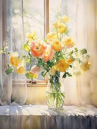 5D Diamond Painting Set für Erwachsene, Schöne Blumen in einer Fensterbankvase,B Diamant Painting Bilder DIY Malen nach Zahlen Diamant Anfänger Zubehör Kits für Home Deco von ECUCU