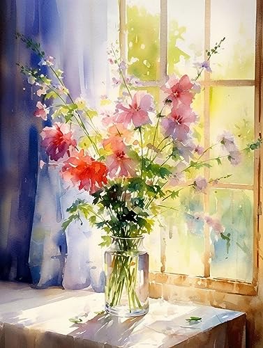 Diamond Painting Full Set, Schöne Blumen in einer Fensterbankvase,A Diamond Painting Zubehör DIY Diamant Malerei für Wohnzimmer Schlafzimmer Büro Wand Und Eingang Dekoration Diamond Painting Full Set, Schöne Blumen in einer Fensterbankvase,A Diamond Painting Zubehör DIY Diamant Malerei für Wohnzimmer Schlafzimmer Büro Wand Und Eingang Dekoration von ECUCU