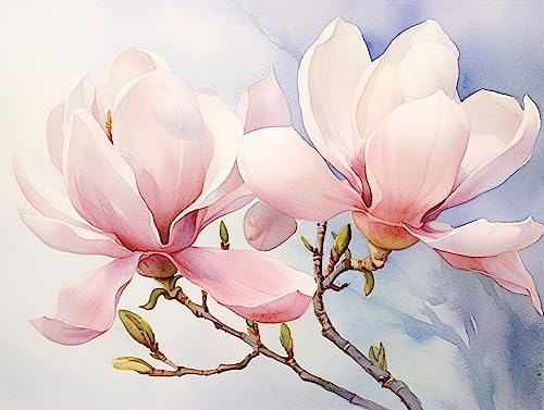 ECUCU Diamond Painting, Blühender Zweig der rosa Magnolienblume, K 5D Diamant Painting Bilder Diamant Malerei Mosaik Strass für Home Wall Dekorationen von ECUCU