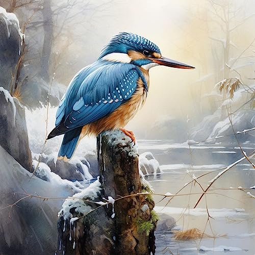 ECUCU Diamond Painting Erwachsene Kinder, Blaues Eisvogeltier am Wasser,H Diamant Malerei Mosaik Strass für Home Wall Dekorationen von ECUCU