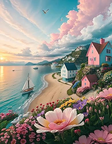 ECUCU Diy handgemachte cross stitch embroidery starter kit Vorgedrucktes Kreuzstich-Stickset „Seaside Town Sunset Scenery“, B für Wandkunst-Heimdekoration ECUCU Diy handgemachte cross stitch embroidery starter kit Vorgedrucktes Kreuzstich-Stickset „Seaside Town Sunset Scenery“, B für Wandkunst-Heimdekoration von ECUCU